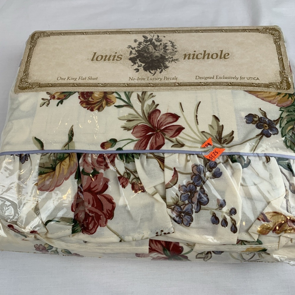 NOS Vintage Louis Nichole King Flat Sheet Percale Nichole's Garden‎ Cottagecore